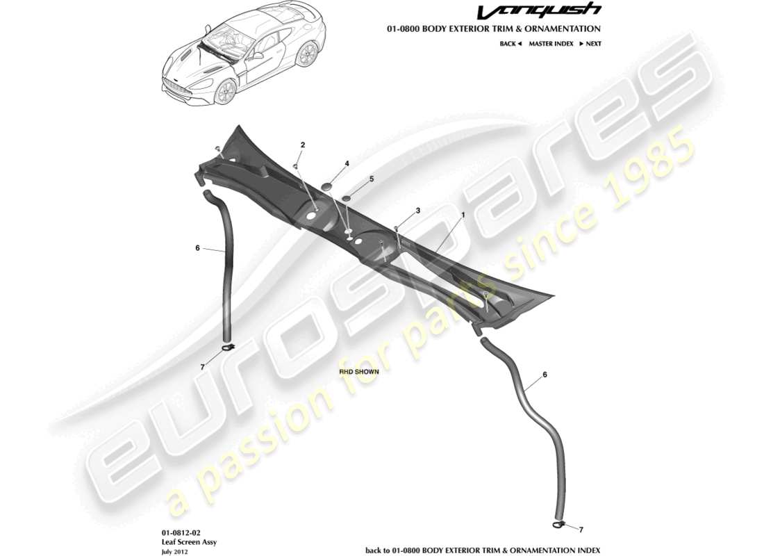 aston martin vanquish (2016) leaf screen assembly part diagram