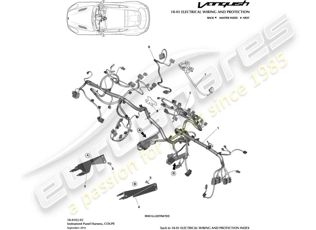 aston martin vanquish (2016) ip harness part diagram