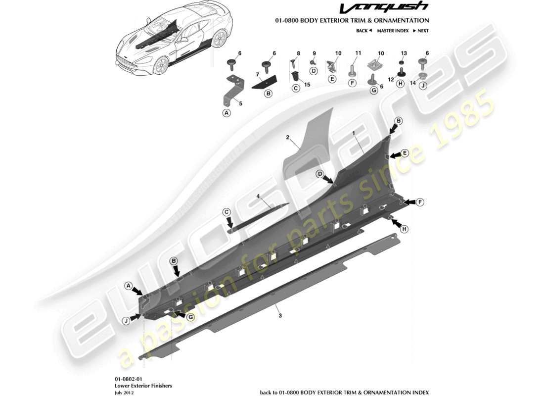 aston martin vanquish (2018) lower exterior finishers part diagram