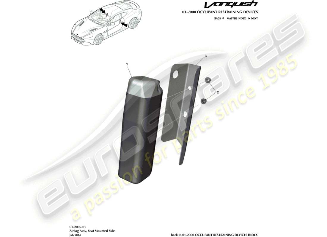 aston martin vanquish (2018) front seat airbag part diagram