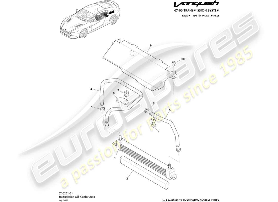 aston martin vanquish (2018) transmission oil cooler part diagram