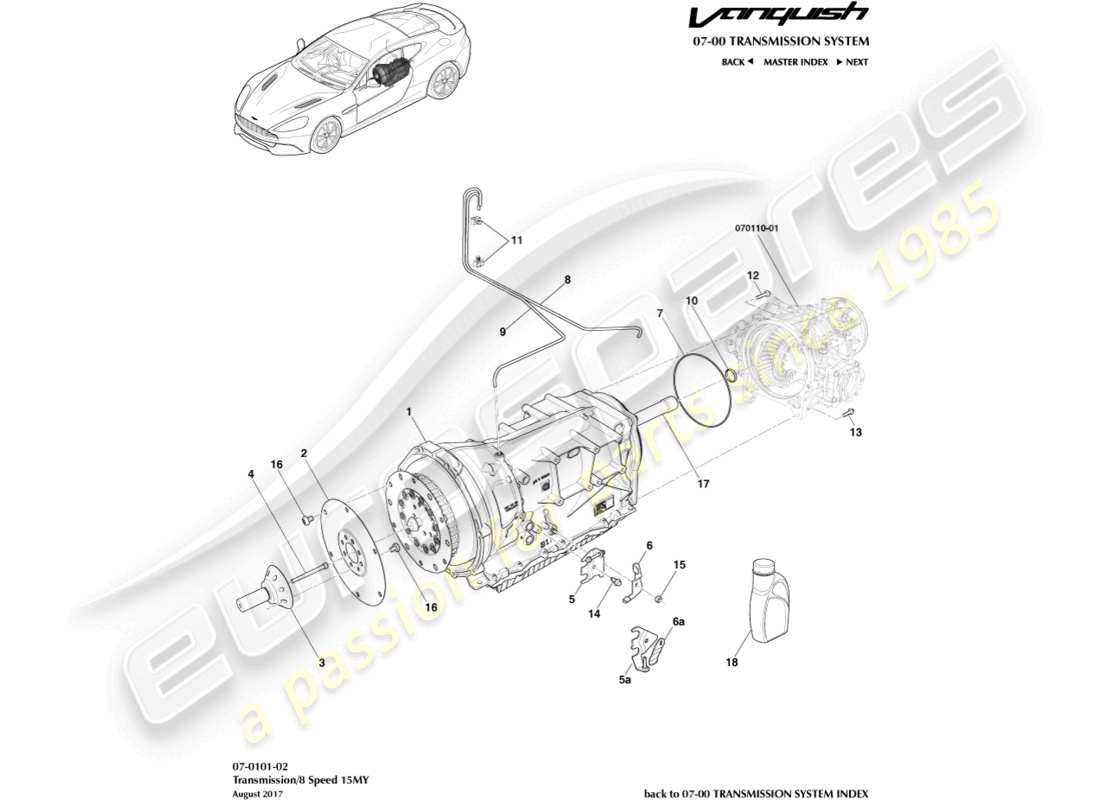 aston martin vanquish (2018) transmission, 8 spd part diagram