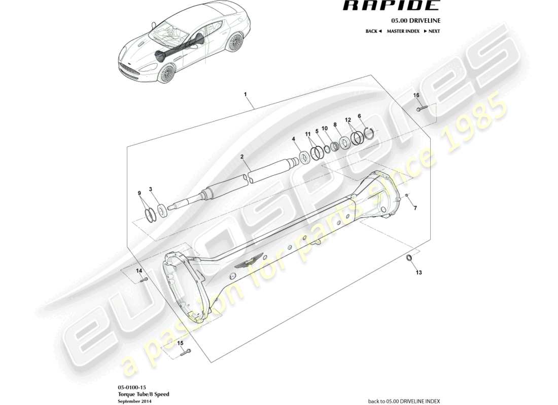 aston martin rapide (2010) torque tube assembly, 8 spd part diagram