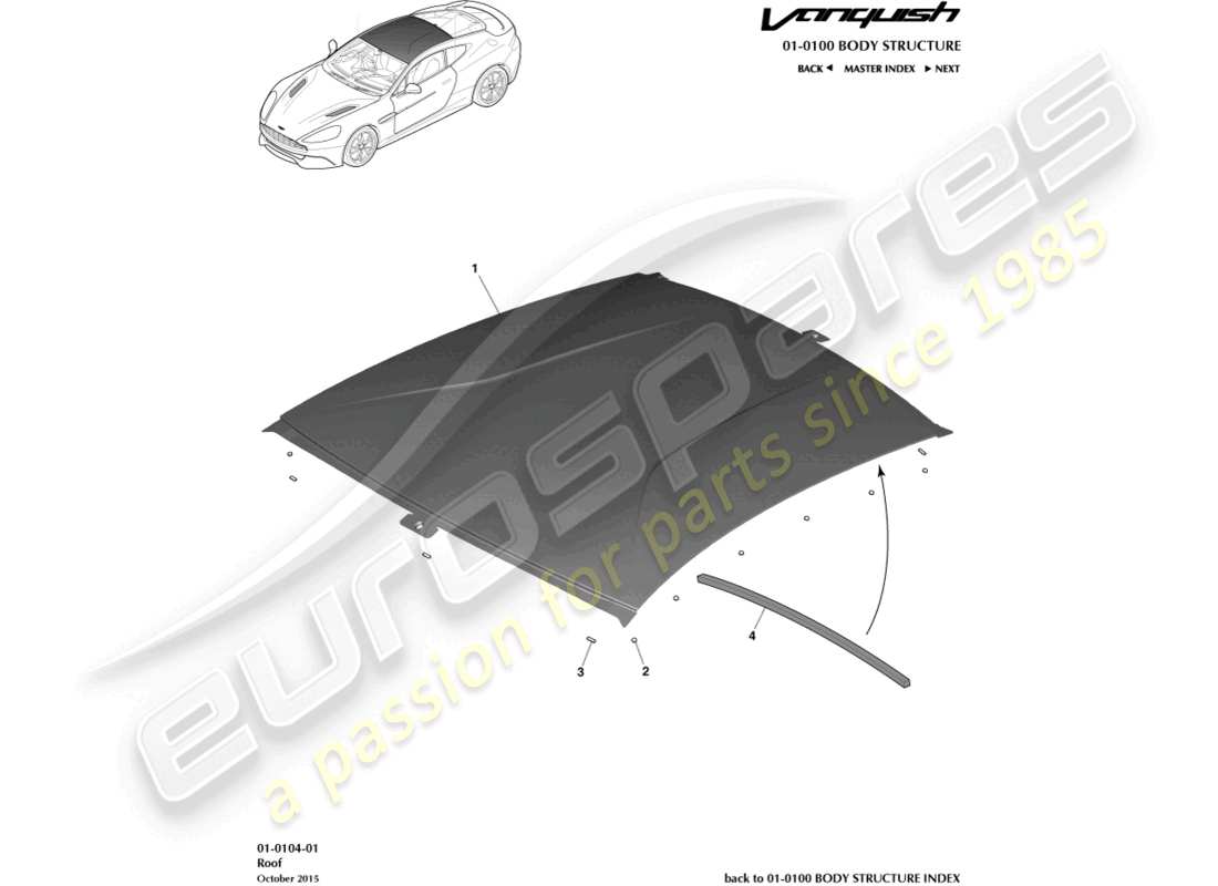 aston martin vanquish (2016) roof, coupe part diagram