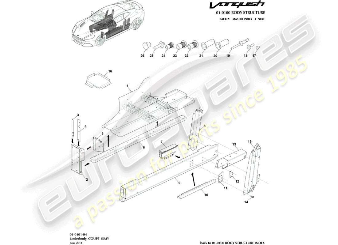 aston martin vanquish (2016) underbody, coupe part diagram