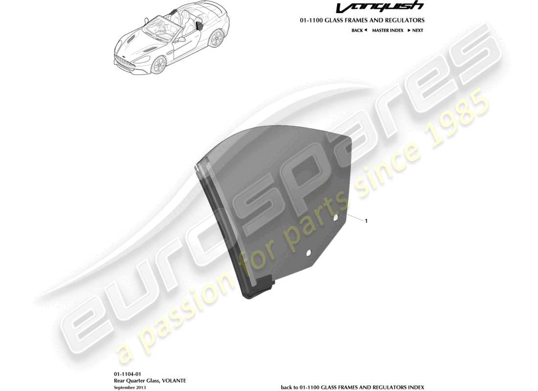 aston martin vanquish (2016) rear quarter glass, volante part diagram