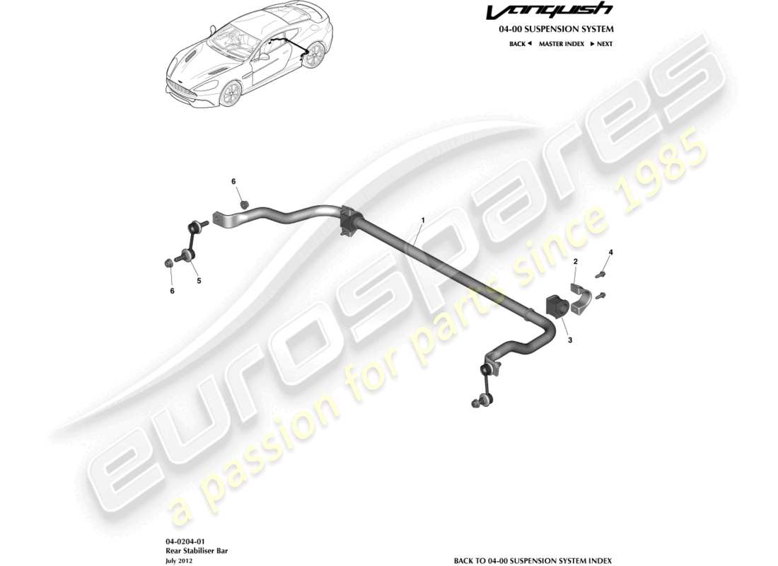 aston martin vanquish (2016) rear stabiliser bar part diagram