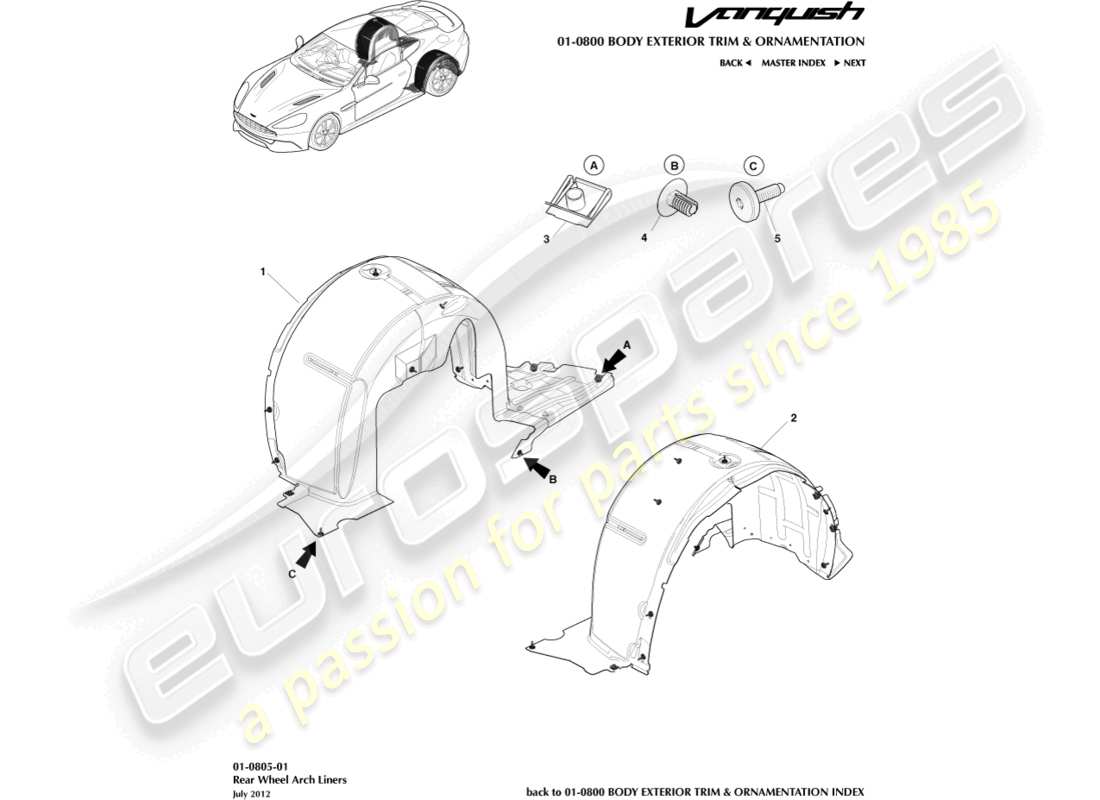 aston martin vanquish (2018) rear wheel arch liners part diagram