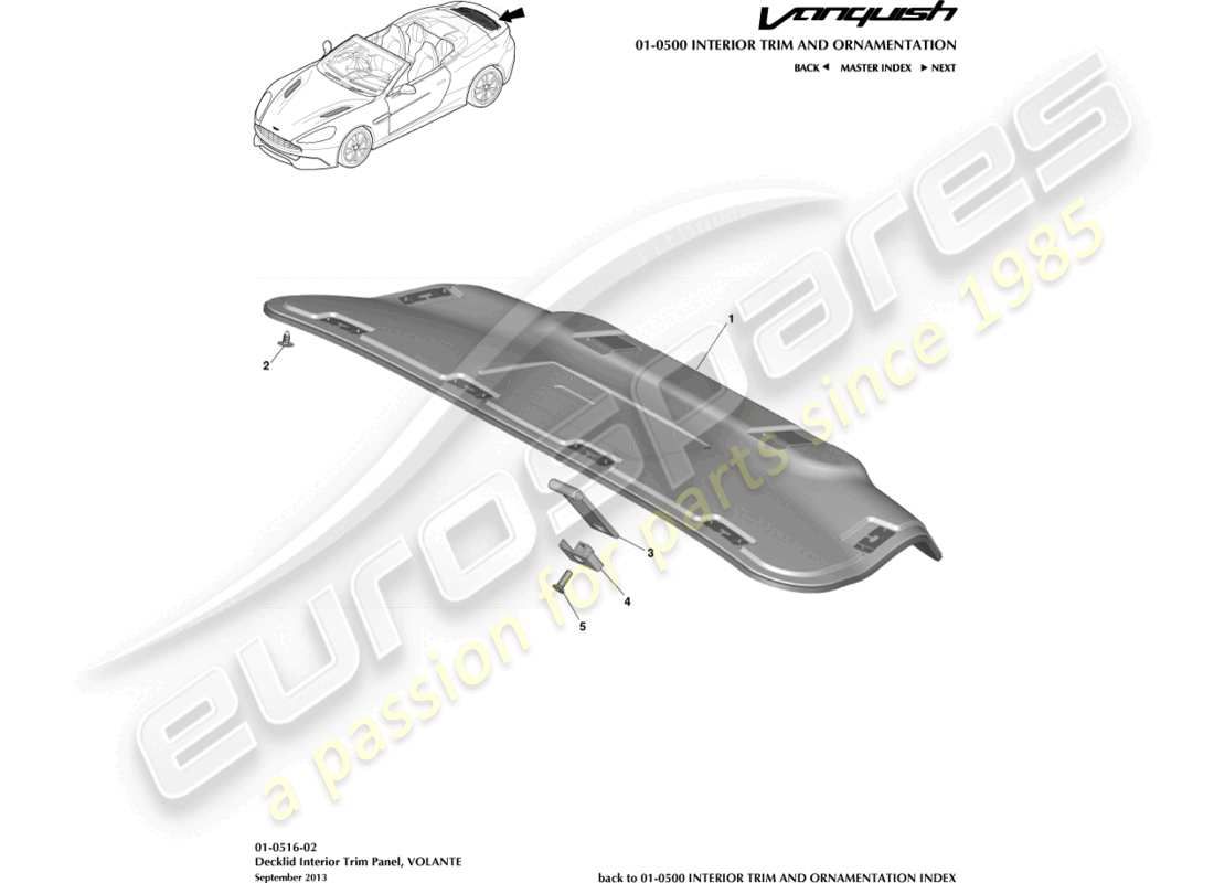 aston martin vanquish (2016) tailgate trim panel, volante part diagram