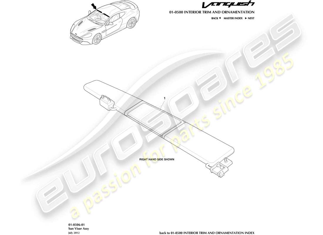 aston martin vanquish (2018) sunvisors part diagram