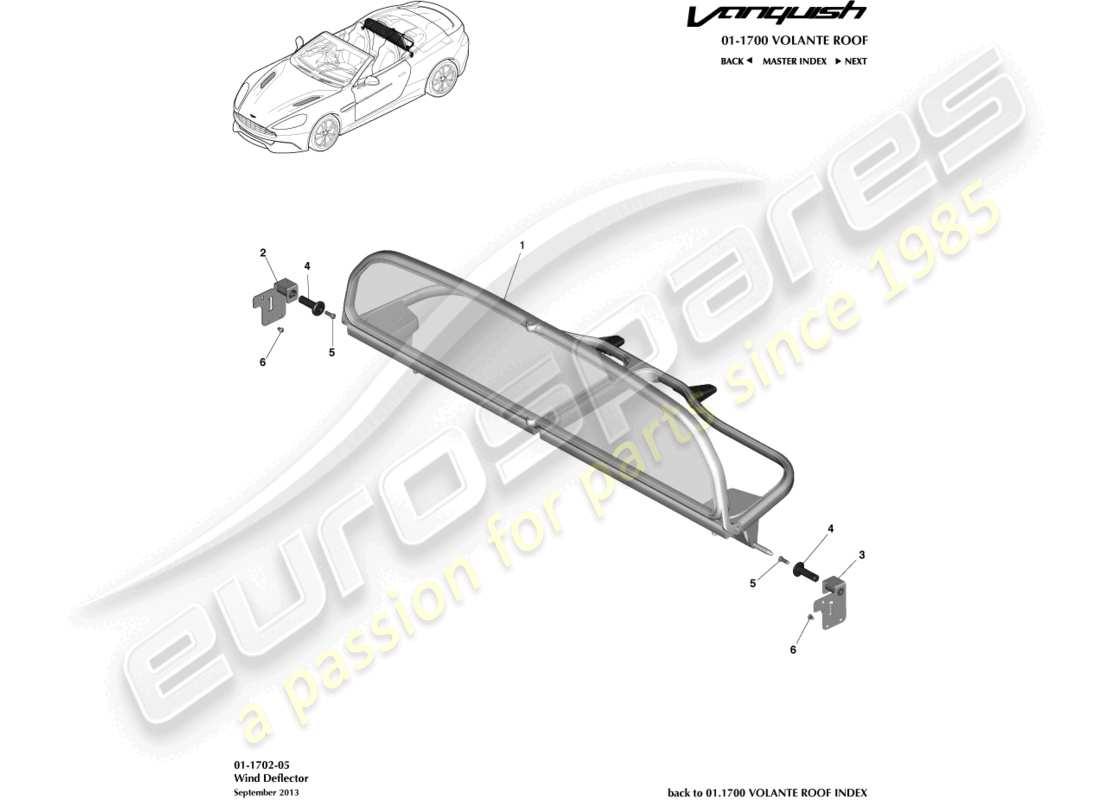 aston martin vanquish (2016) wind deflector part diagram