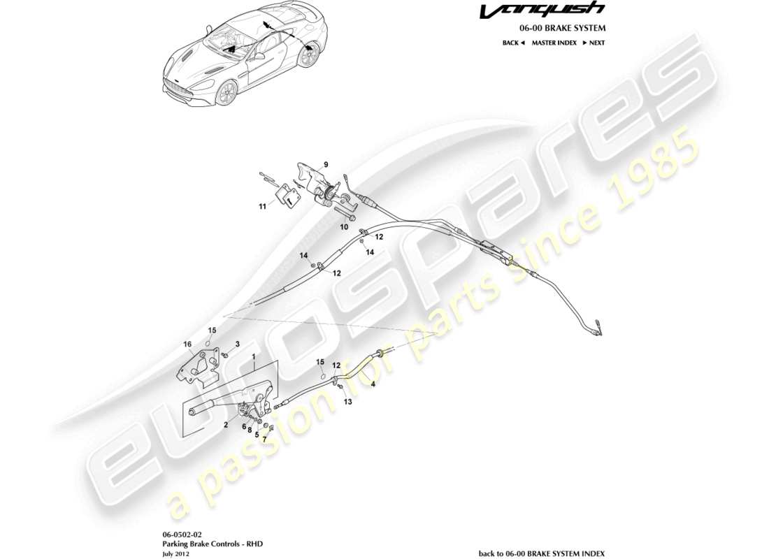aston martin vanquish (2018) parking brake, rhd part diagram