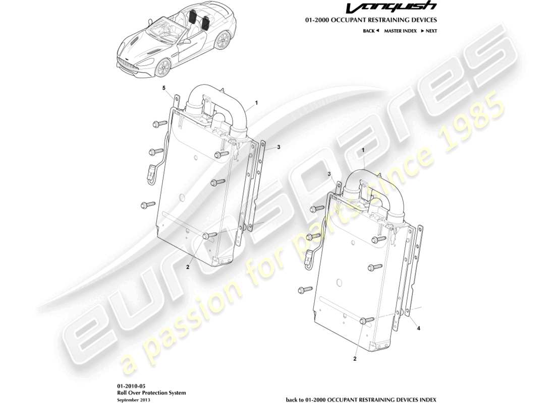 aston martin vanquish (2018) deployable rollbar, volante part diagram