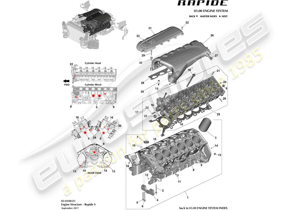 aston martin rapide (2010) engine structure parts diagram