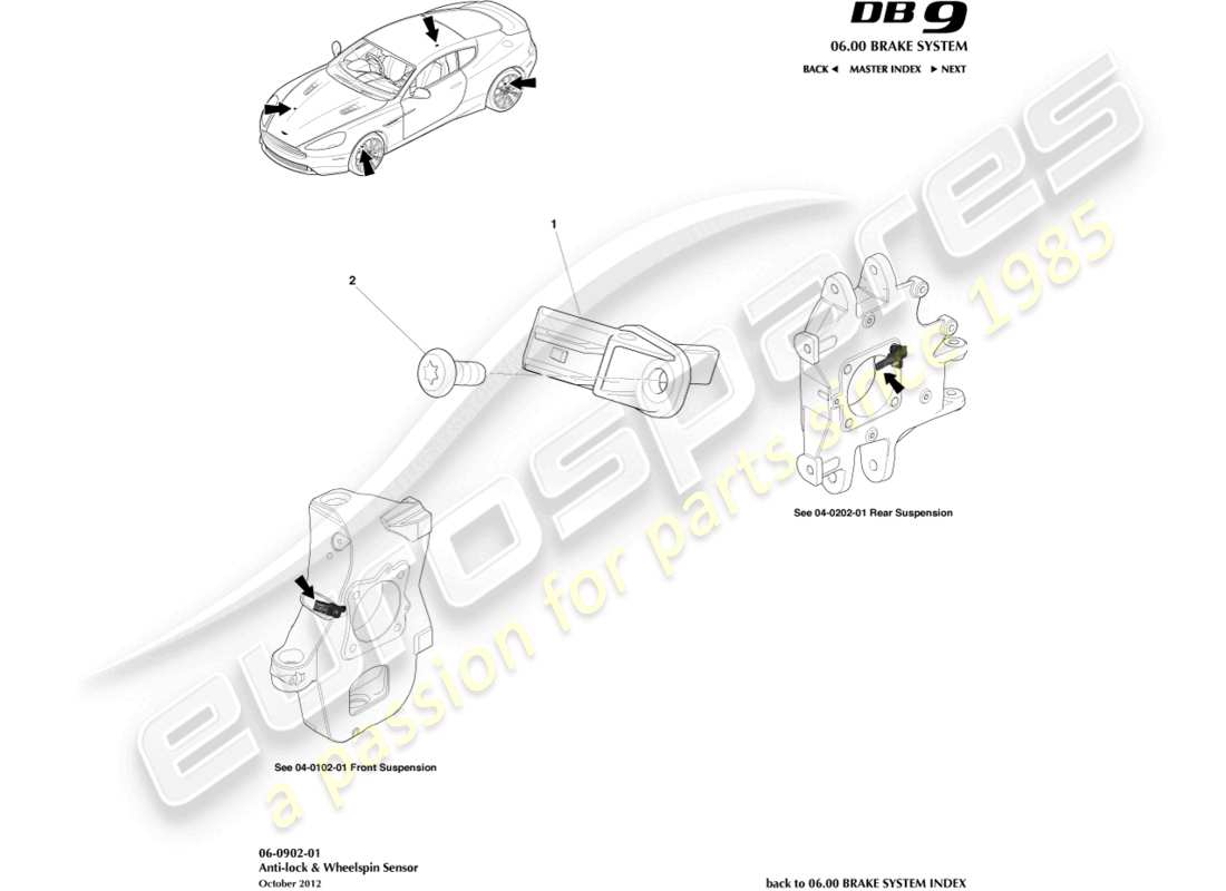 aston martin db9 (2013) wheel speed sensors parts diagram