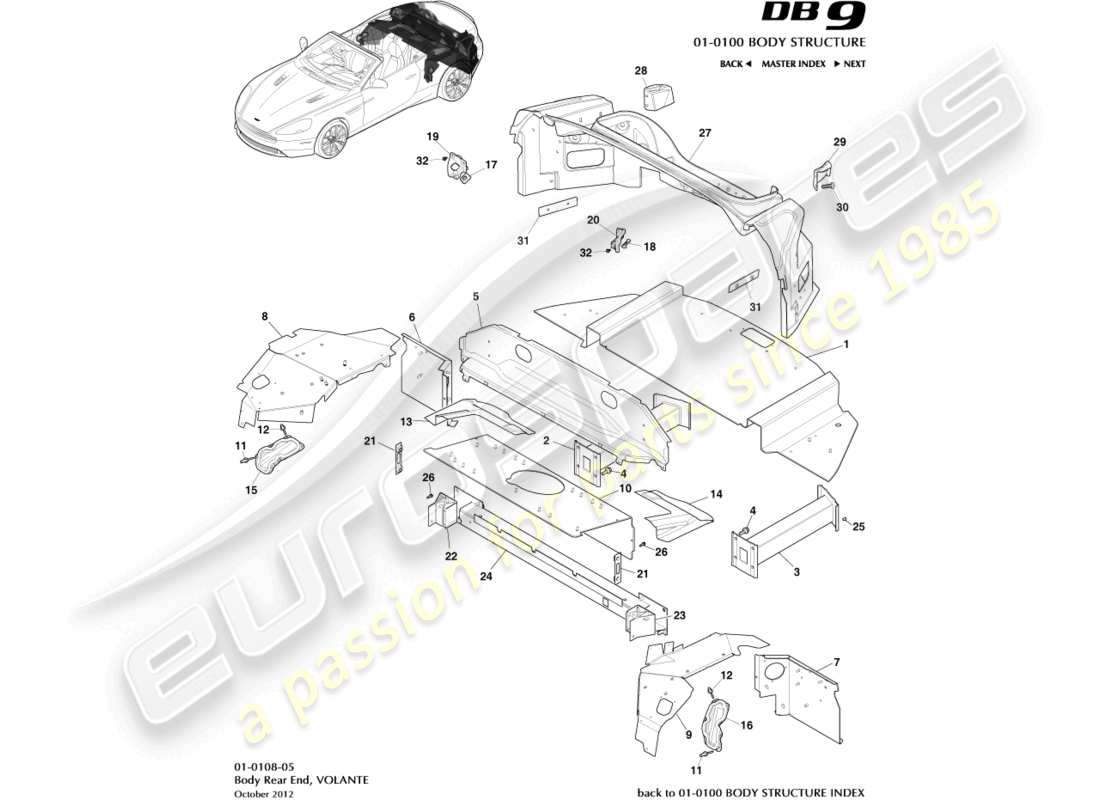 aston martin db9 (2014) body rear end, volante parts diagram