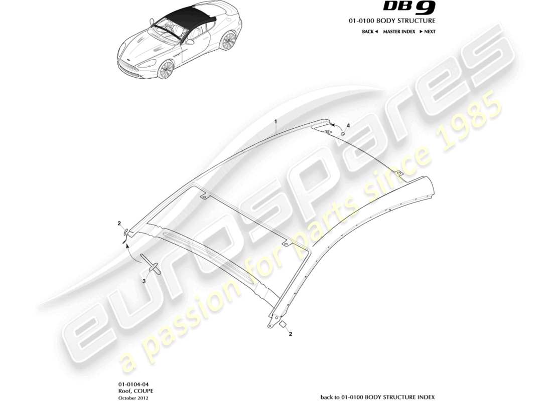 aston martin db9 (2014) roof, coupe parts diagram