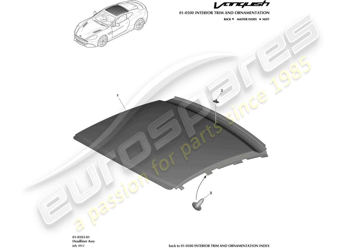 aston martin vanquish (2018) headliner assembly part diagram