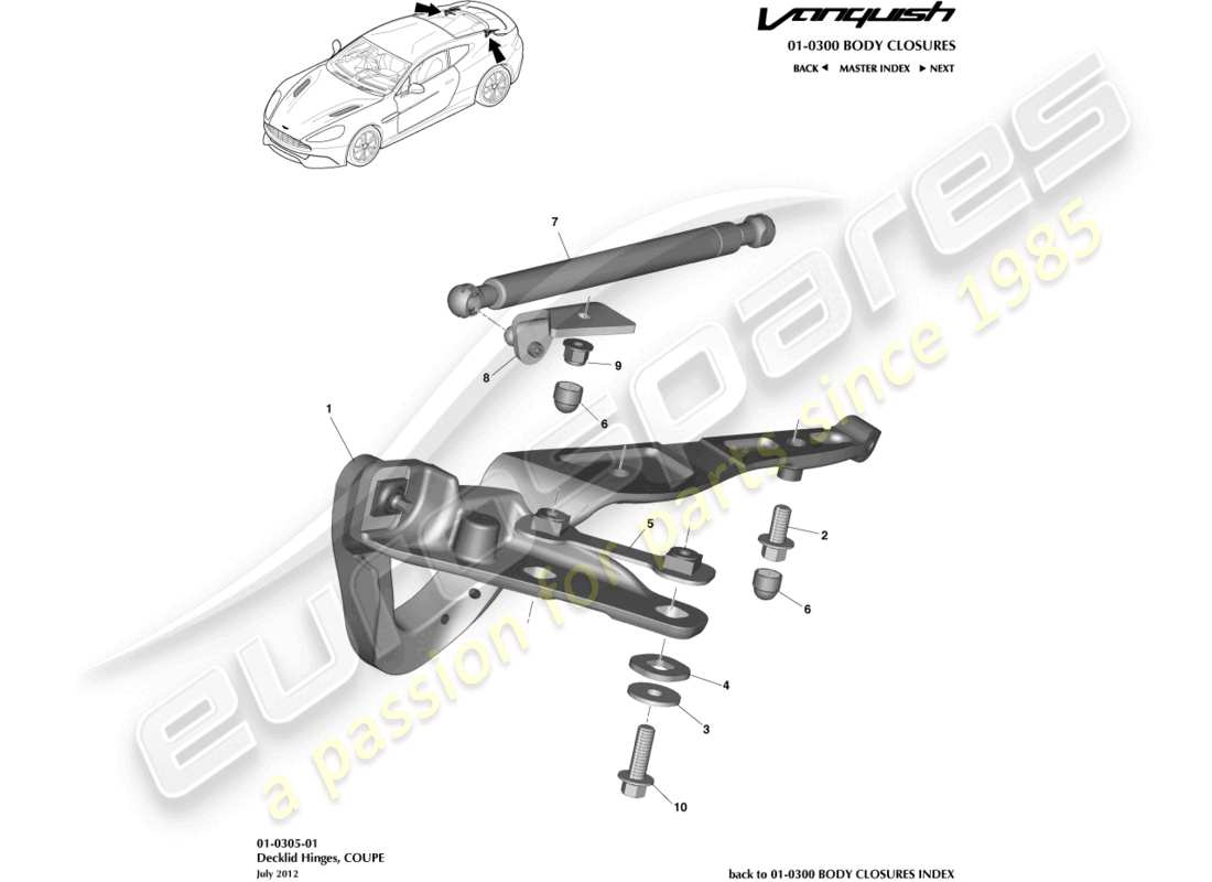 aston martin vanquish (2018) decklid hinges, coupe part diagram