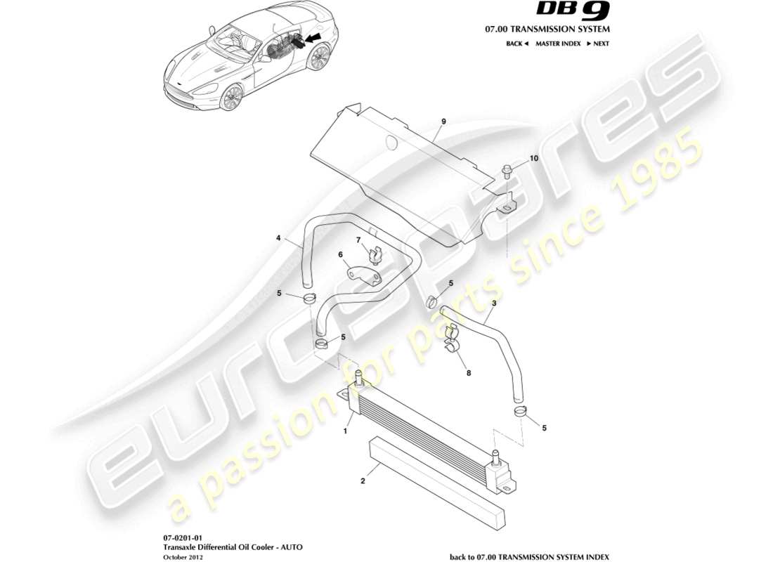aston martin db9 (2017) transmission oil cooler part diagram