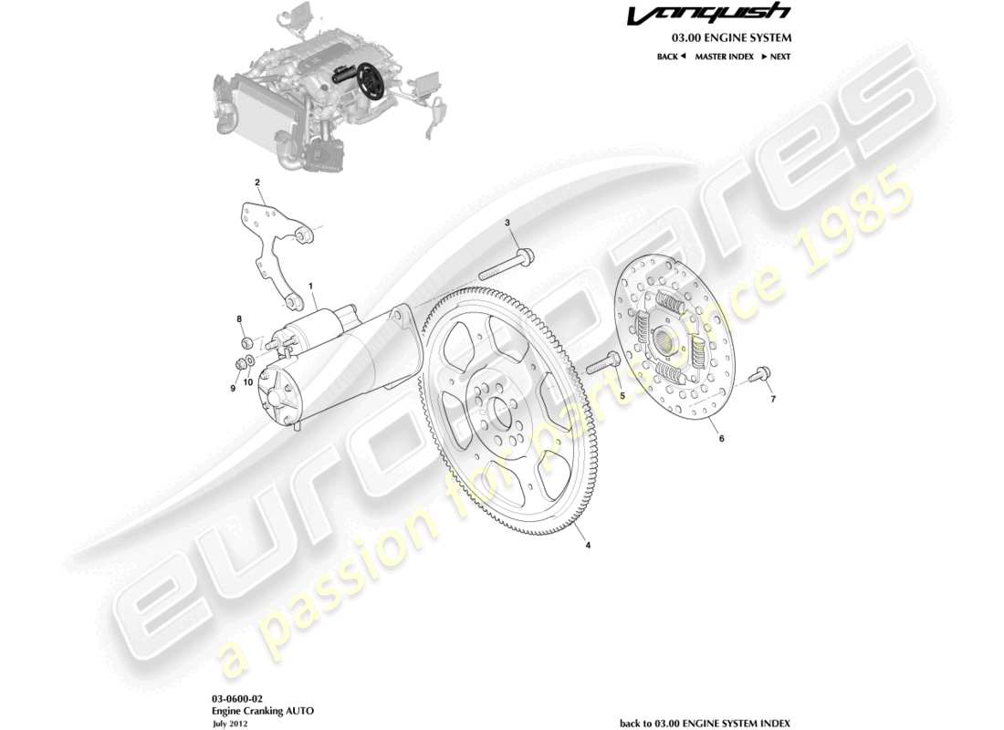 aston martin vanquish (2017) engine cranking, auto part diagram