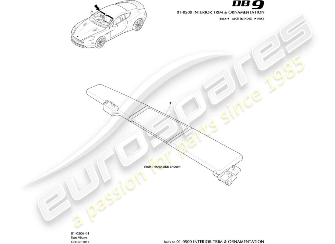 aston martin db9 (2014) sunvisors parts diagram