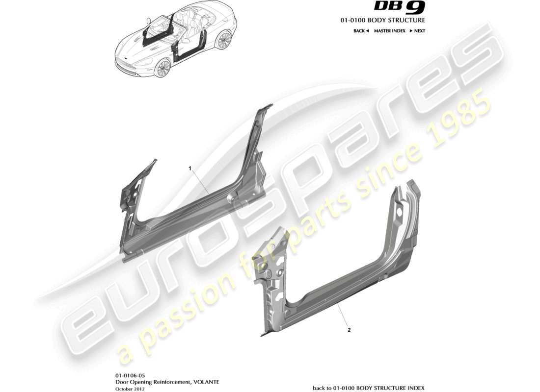 aston martin db9 (2014) door opening frame, volante parts diagram