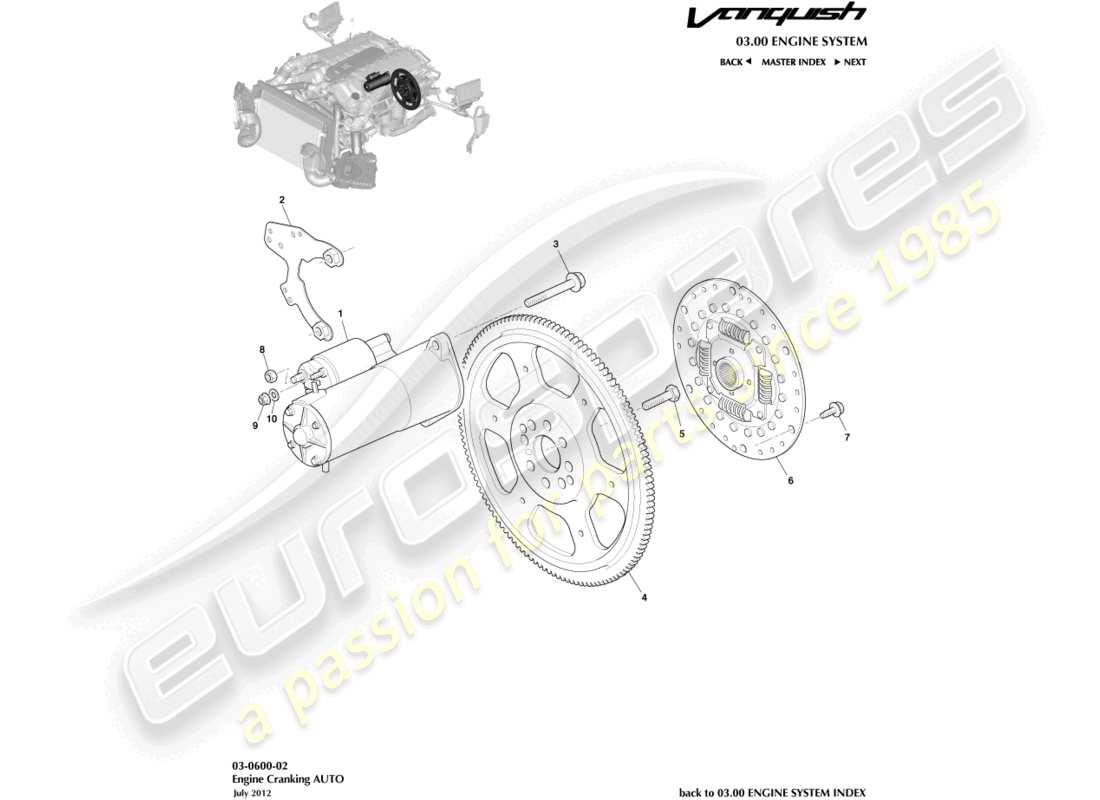 aston martin vanquish (2018) engine cranking, auto part diagram