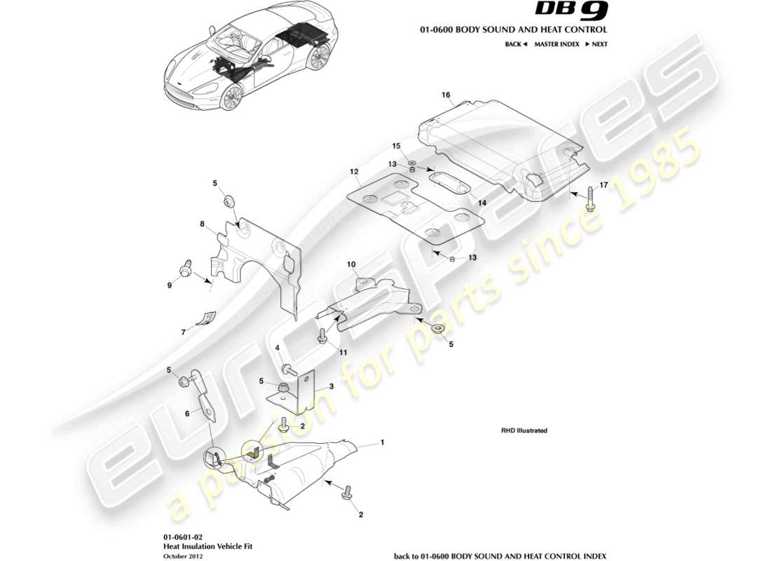 aston martin db9 (2014) heat insulation, vehicle fit parts diagram