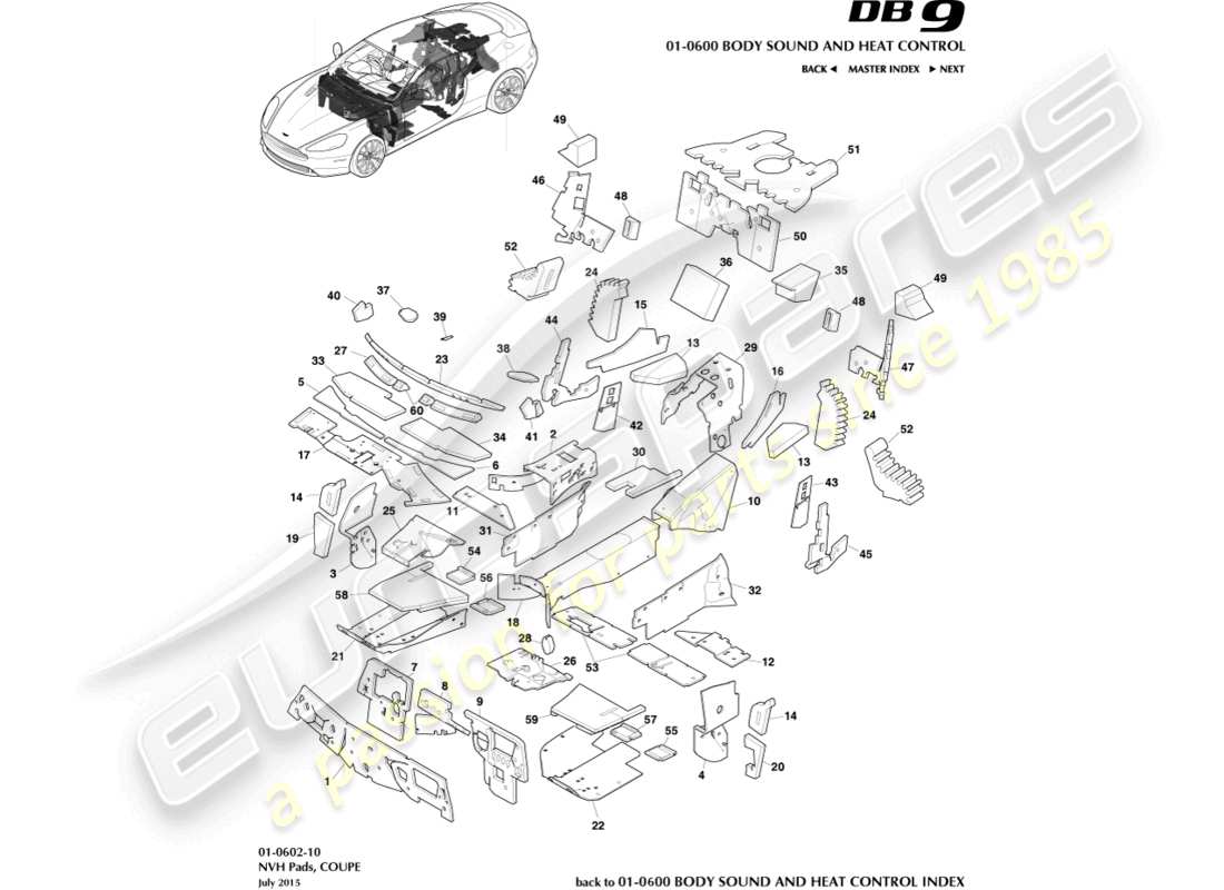 aston martin db9 (2014) nvh pads, coupe parts diagram