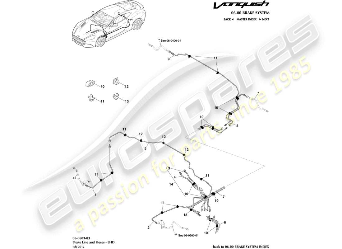 aston martin vanquish (2015) brake lines & hoses, lhd part diagram