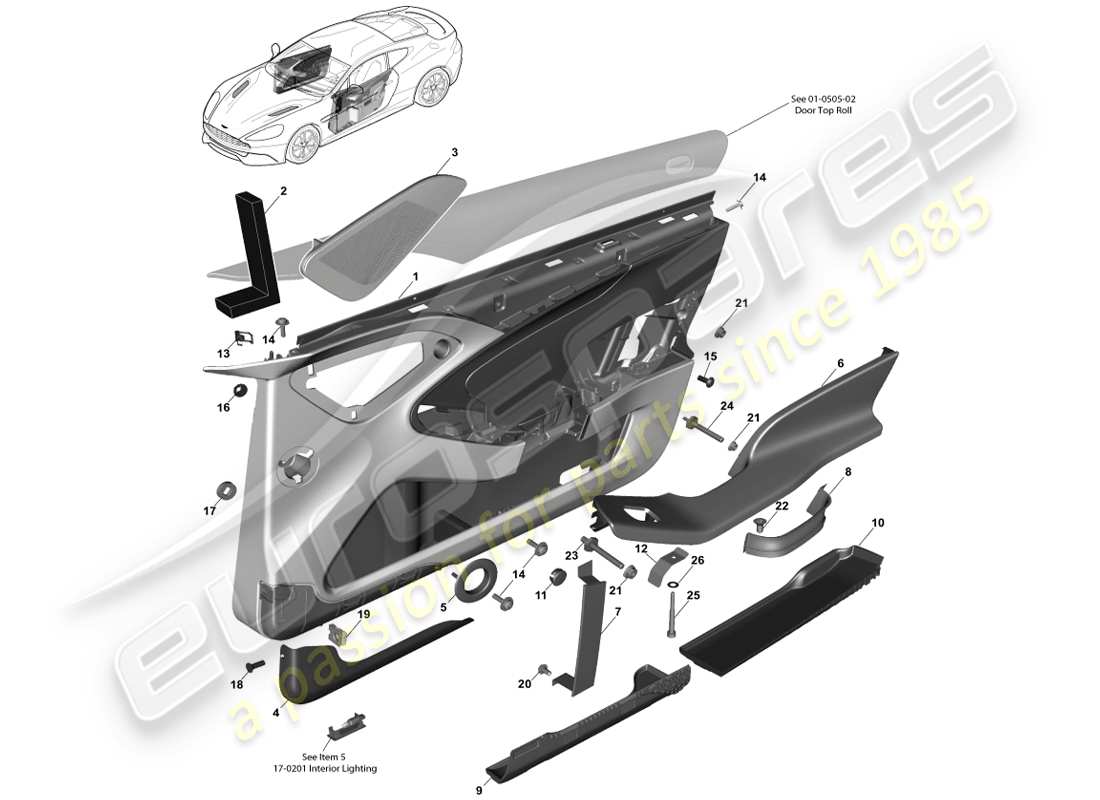 aston martin vanquish (2013) front door trim panel part diagram