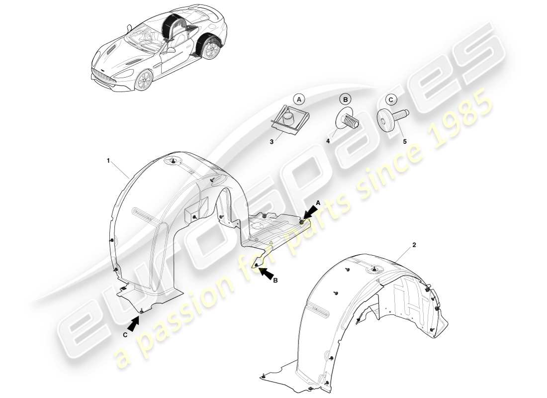 aston martin vanquish (2013) rear wheel arch liners part diagram