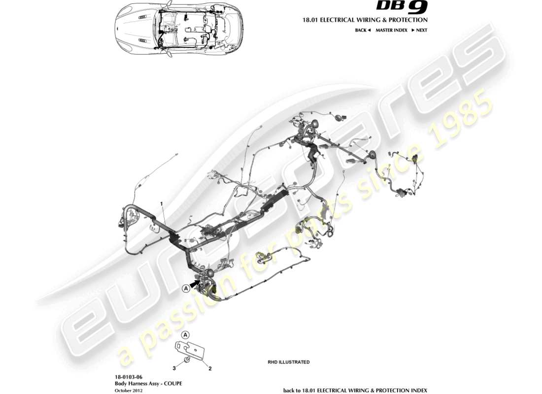 aston martin db9 (2015) body harness, coupe part diagram