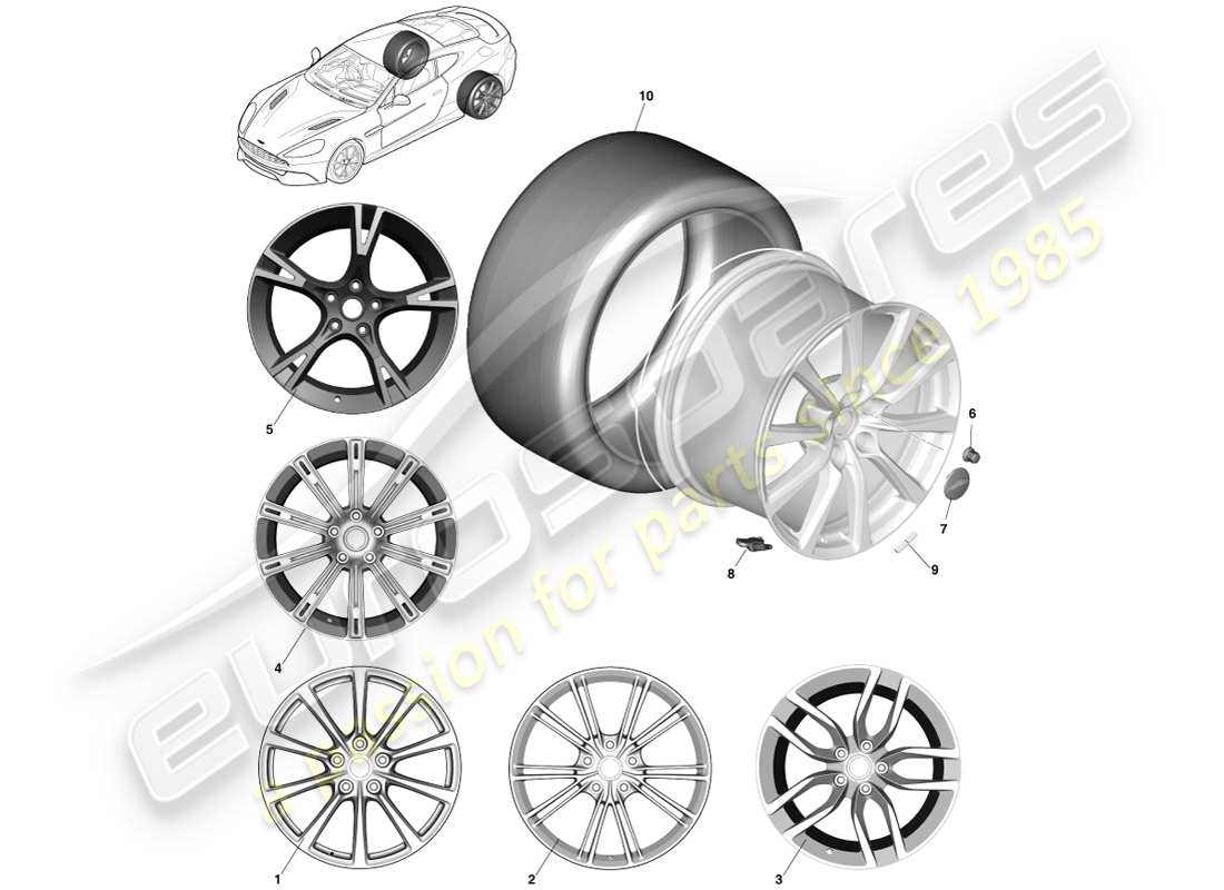 aston martin vanquish (2013) wheel & tyres, rear part diagram