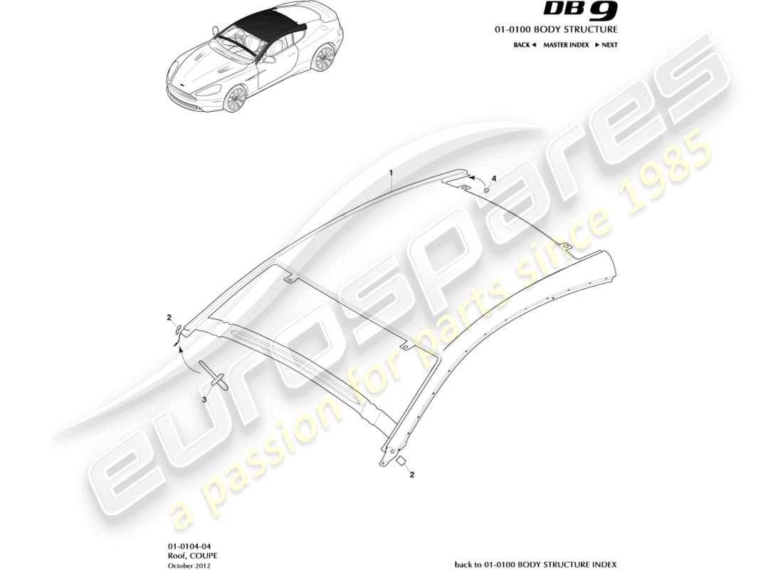 aston martin db9 (2015) roof, coupe part diagram