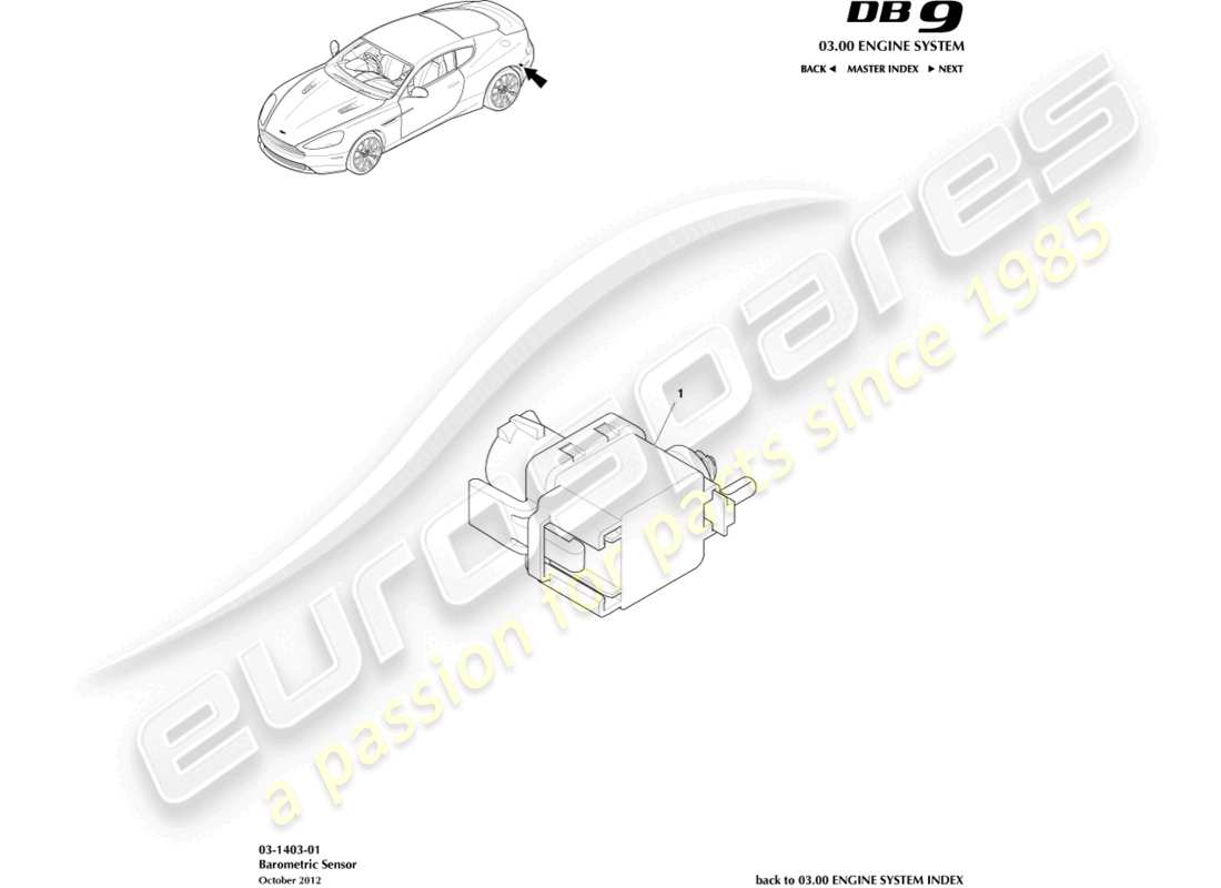 aston martin db9 (2016) barometric sensor part diagram