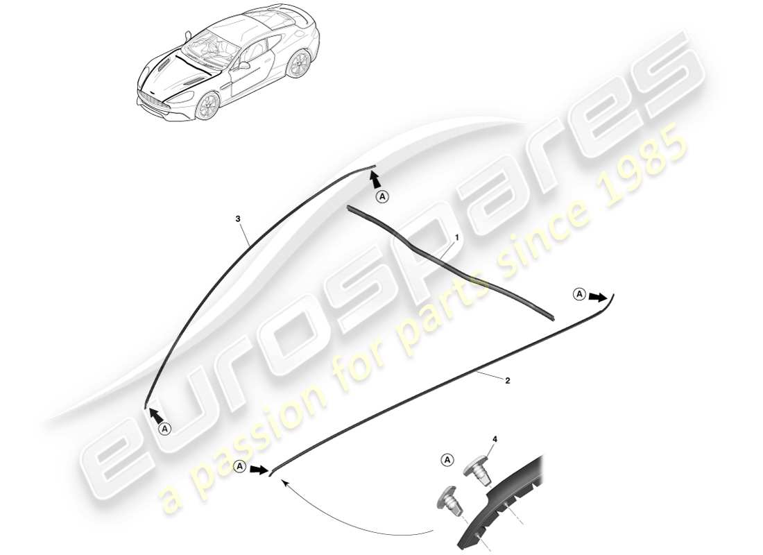 aston martin vanquish (2013) bonnet weatherstrips part diagram