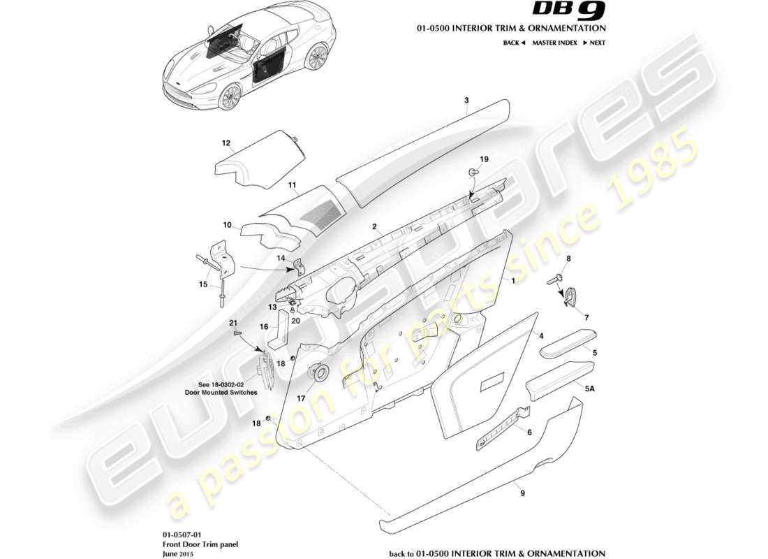 aston martin db9 (2015) front door trim panel part diagram