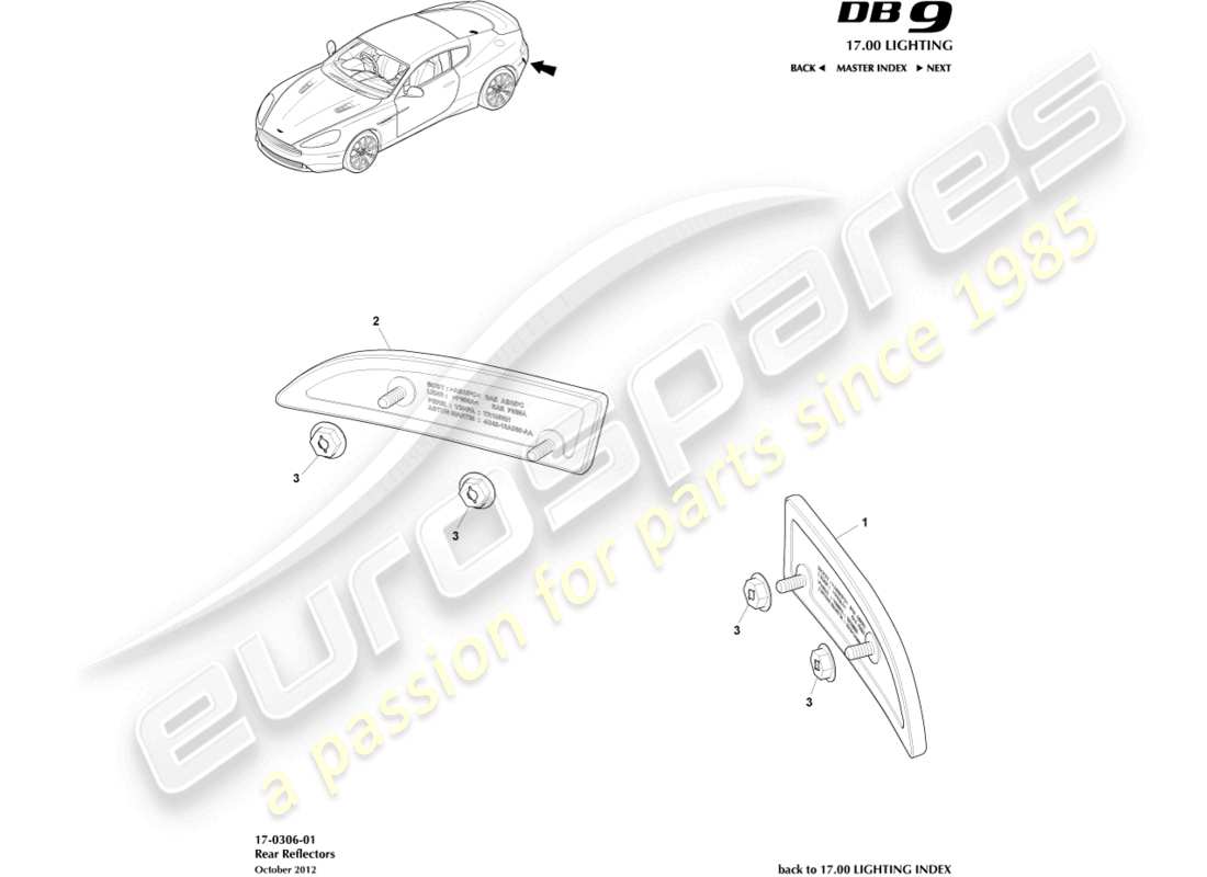 aston martin db9 (2015) rear reflectors part diagram