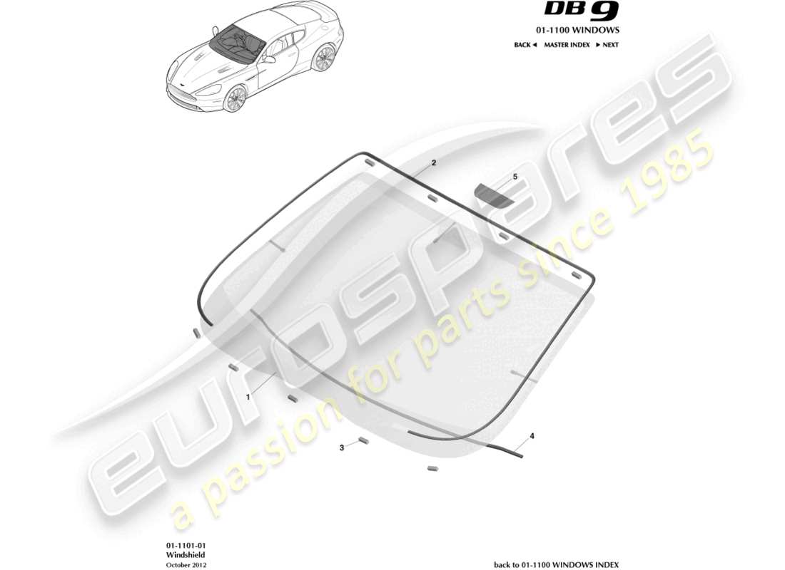 aston martin db9 (2016) windshield part diagram