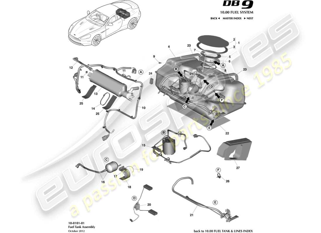 aston martin db9 (2016) fuel tank assy part diagram