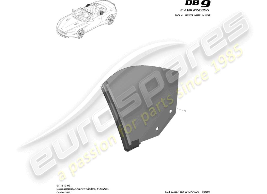 aston martin db9 (2013) rear quarter glass, volante parts diagram