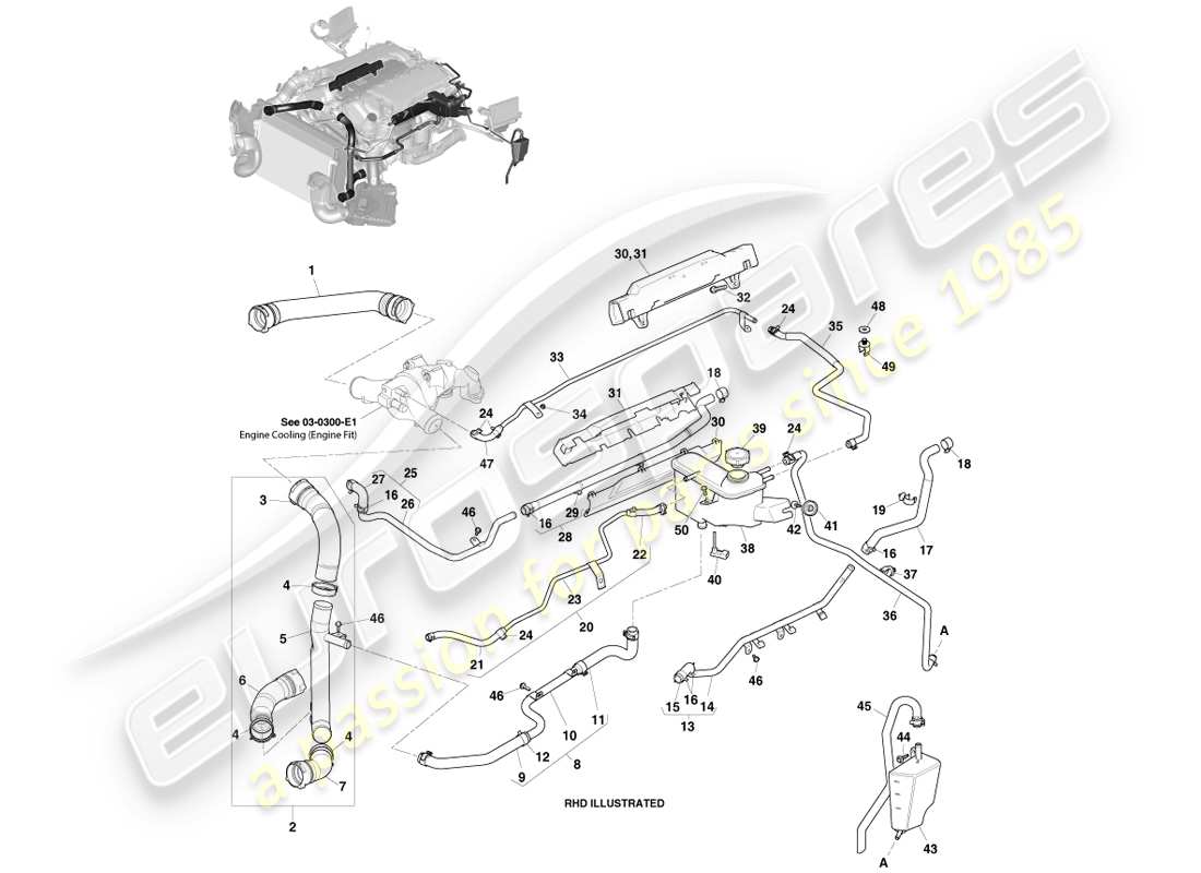 aston martin vanquish (2014) coolant reservoir & hoses part diagram