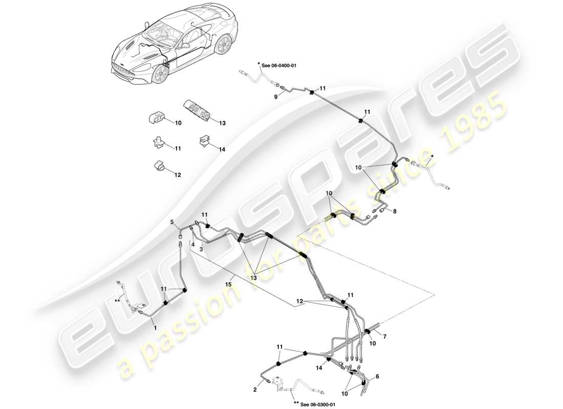 aston martin vanquish (2013) brake lines & hoses, rhd part diagram