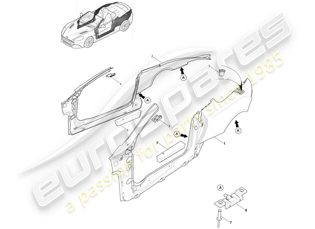 aston martin vanquish (2013) body side, volante part diagram