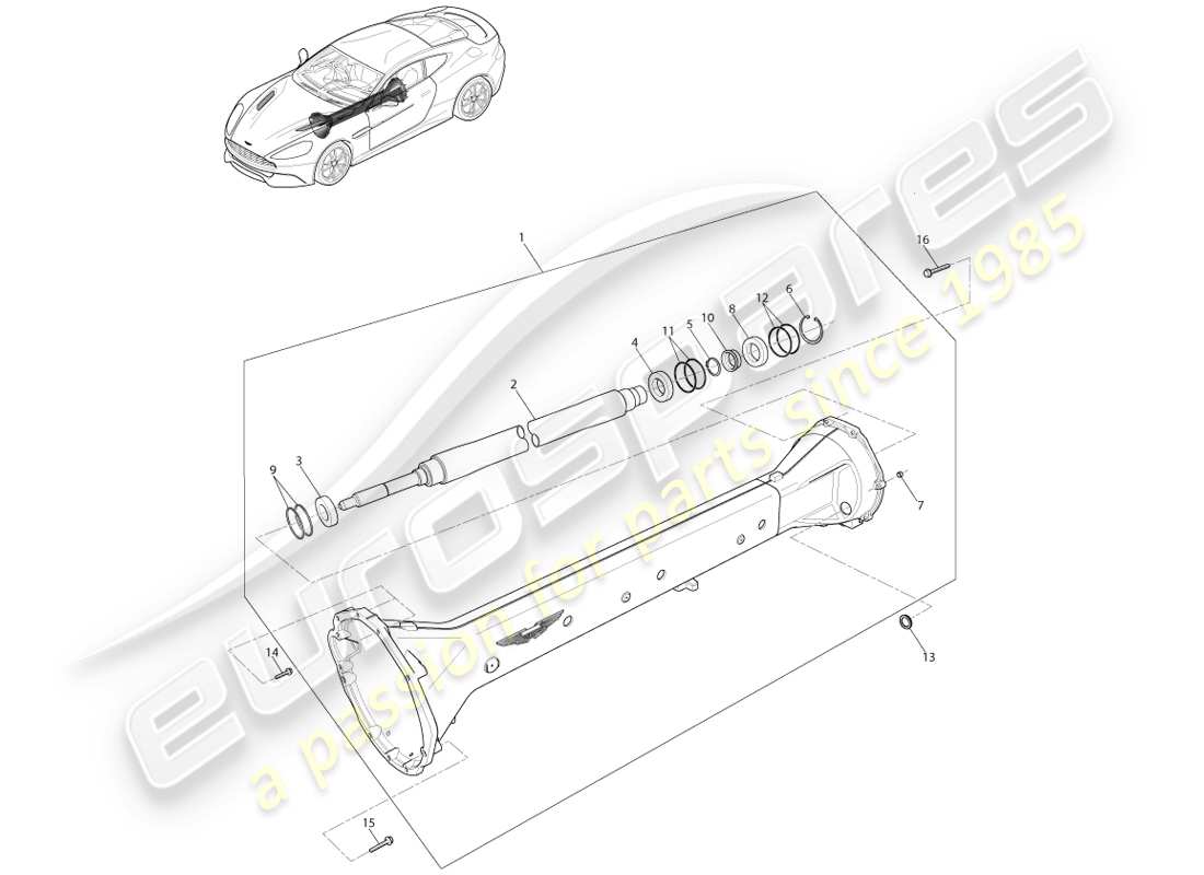 aston martin vanquish (2013) torque tube assembly, 8 spd part diagram