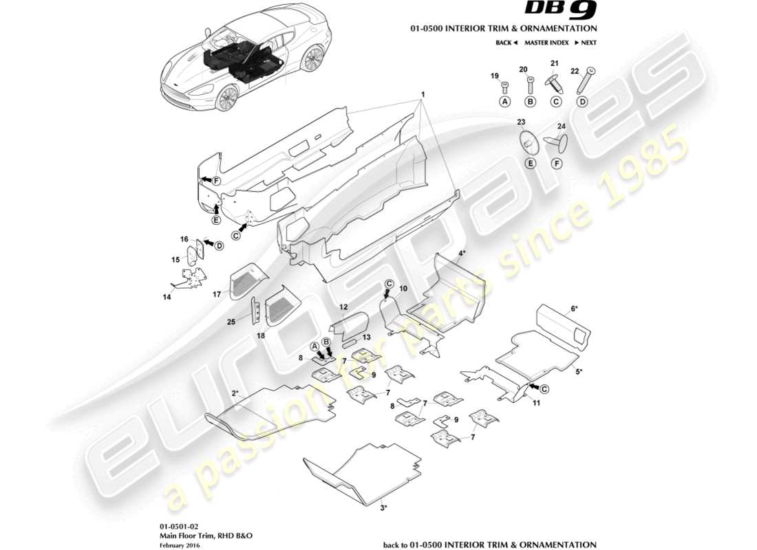 aston martin db9 (2015) main floor trim, rhd, b&o part diagram