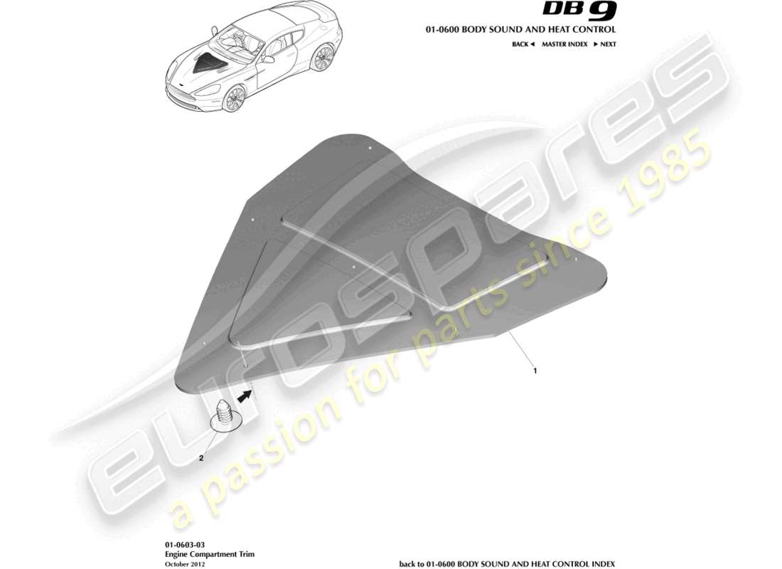 aston martin db9 (2014) engine compartment trim parts diagram