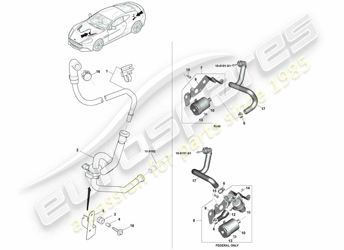 aston martin vanquish (2013) evaporative emissions, 15my part diagram